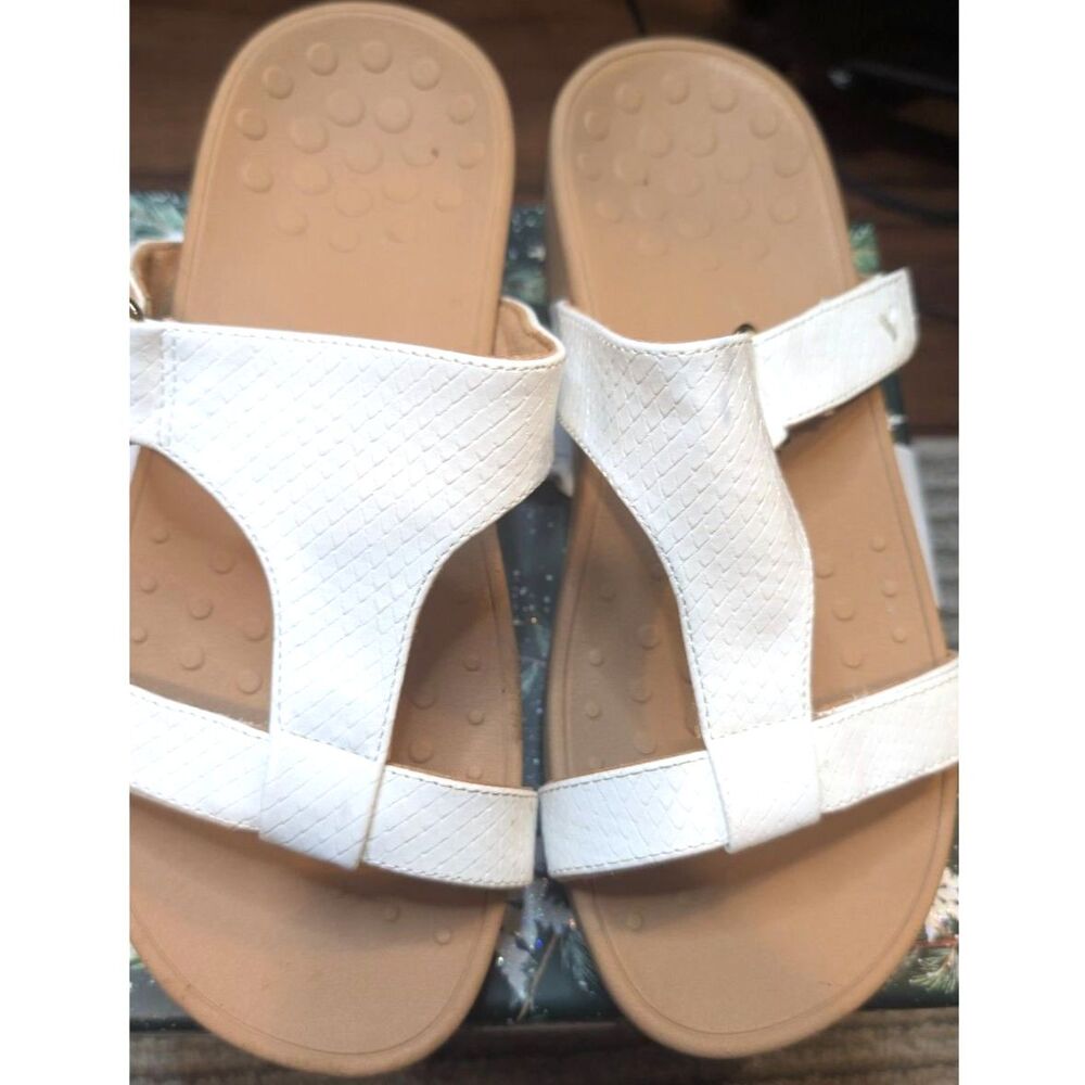 Vionic Pacific Ellie White Snake Embossed Wedge Slide Sandal Orthotic size 9